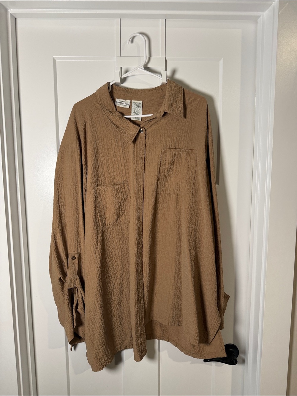 White Stag Casual Brown Textured Button-Down Shirt